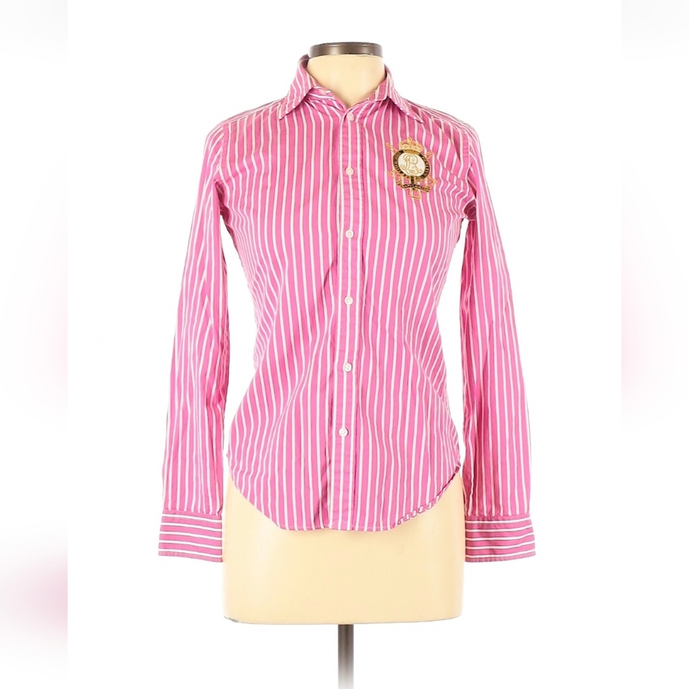 Ralph Lauren Pink and White Striped Button-Down Shirt